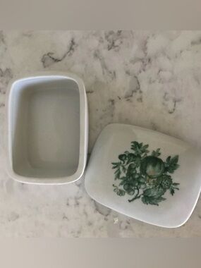 Haviland France Small Handpainted porcelain dish French lidded white green 5”